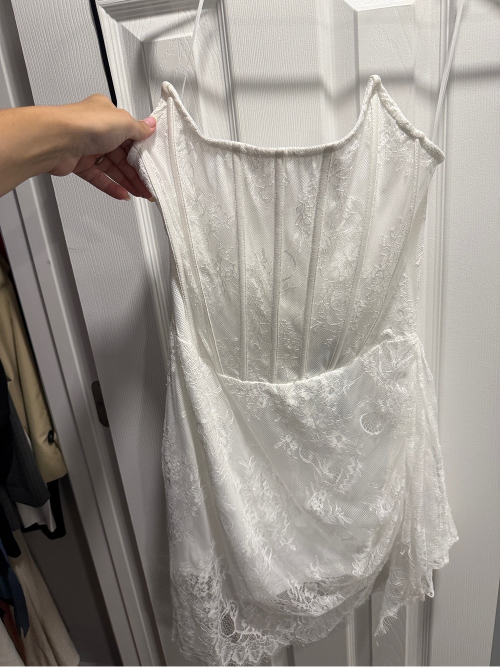 Fashion Nova White Lace Slip Dress with Spaghetti Straps